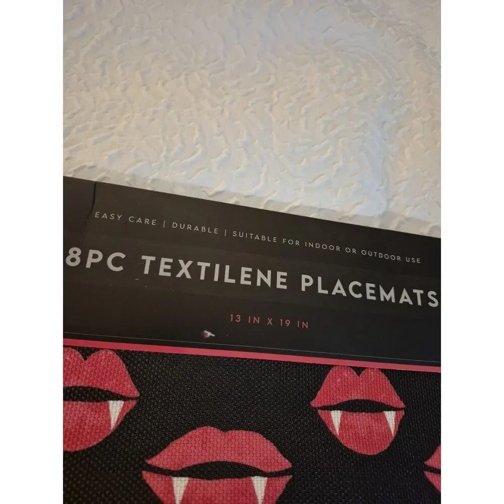💥 Midnight Magic Placemats & Towels 8 13”x19” Vampire Black Red Teeth Lips A6